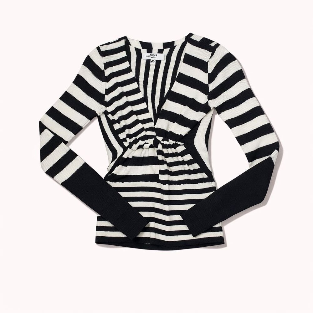 TOME Collective x RTR Striped Twist-Front Open-Back Merino Wool Blend Sweater XS